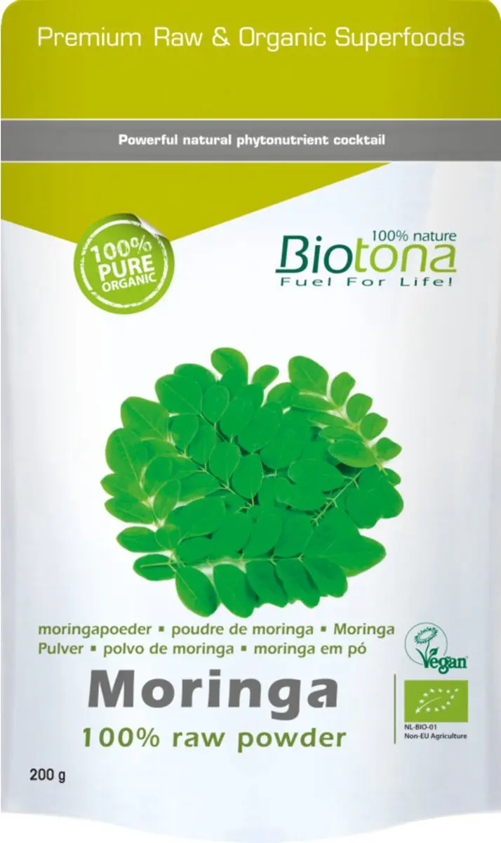 Biotona Moringa Raw Powder Bio 200g - afbeelding 3 van 4