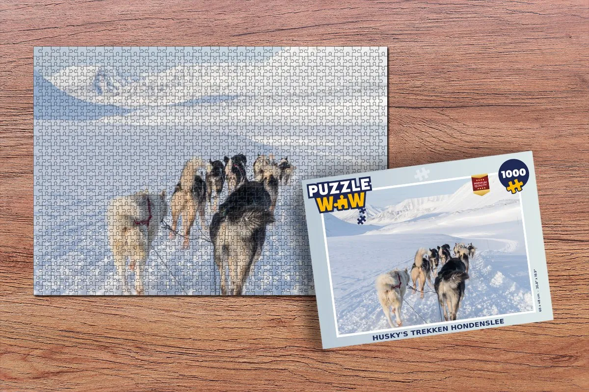 PuzzleWow Husky's Trekken Hondenslee Legpuzzel 1000 Stuks - Multicolor