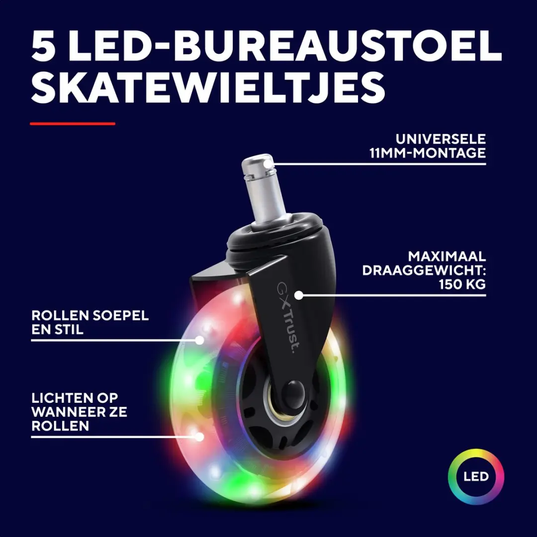 Trust GXT 701 Gel Stoelwielen - 75mm - 5 Stuks - Meerkleurig - afbeelding 4 van 6