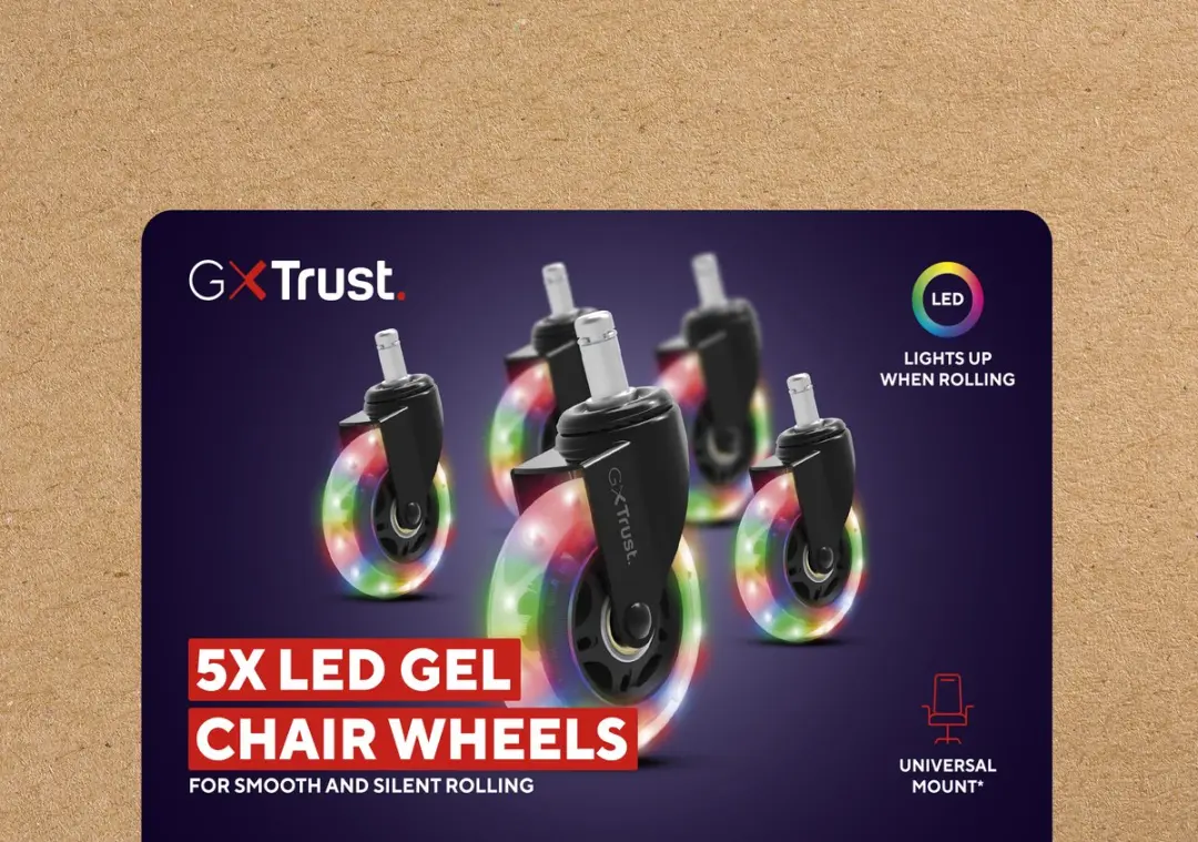 Trust GXT 701 Gel Stoelwielen - 75mm - 5 Stuks - Meerkleurig - afbeelding 2 van 6