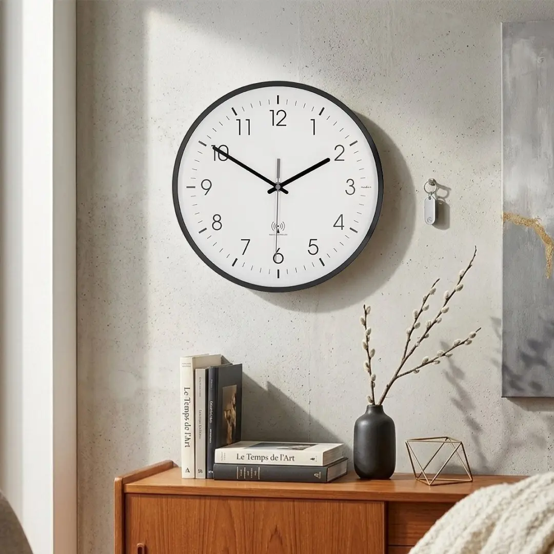 Nedis Wandklok CLWA7226SS - 30cm - Radiogestuurd - Wit/Zwart - afbeelding 5 van 6