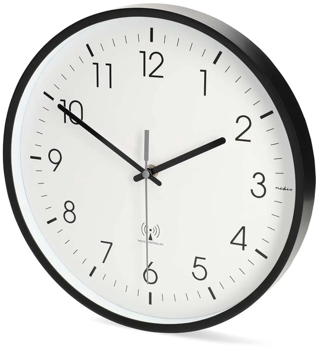 Nedis Wandklok CLWA7226SS - 30cm - Radiogestuurd - Wit/Zwart - afbeelding 2 van 6