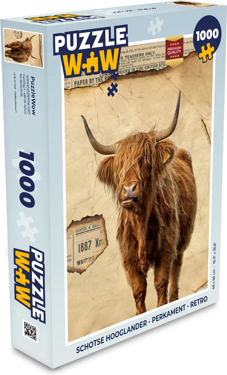PuzzleWow Schotse Hooglander Legpuzzel 1000 Stuks - Multicolor