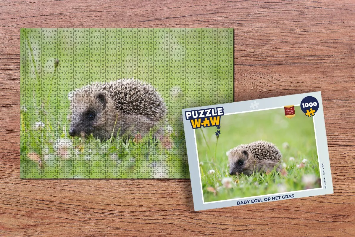 PuzzleWow Legpuzzel Baby egel op het gras 1000 Stuks - Multicolor