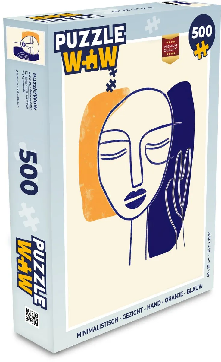 PuzzleWow Minimalistisch Gezicht Hand Legpuzzel 500 Stuks - Oranje/Blauw