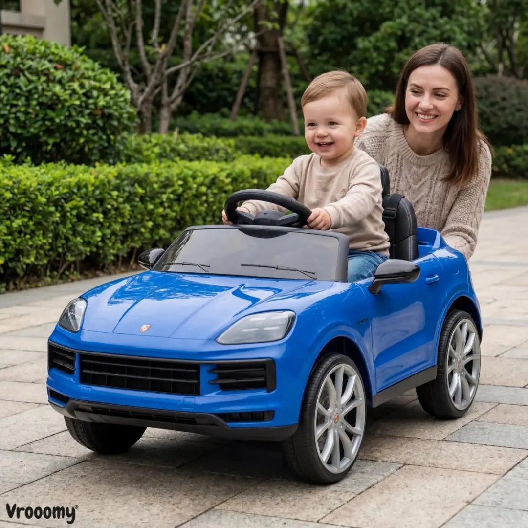 Vrooomy Porsche Cayenne 12V Kinderauto Blauw - 5100626 - afbeelding 4 van 6