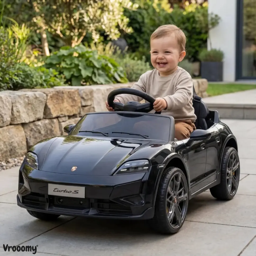 Vrooomy Porsche Taycan Turbo S 12V Kinderauto - Rood - afbeelding 4 van 6