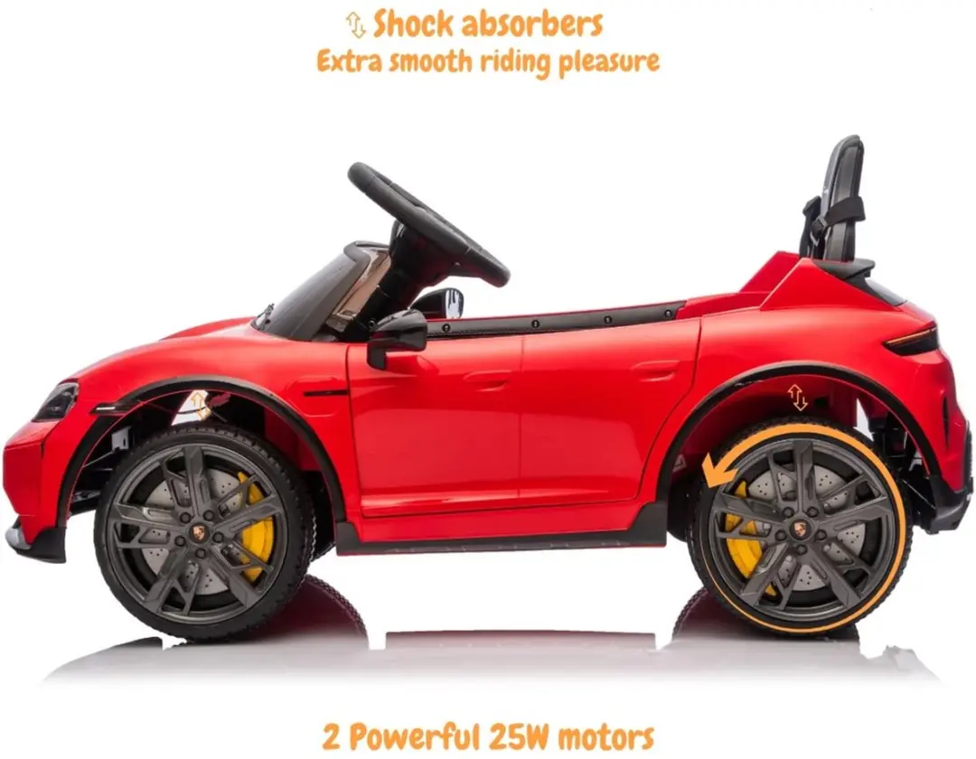 Vrooomy Porsche Taycan Turbo S 12V Kinderauto - Rood - afbeelding 6 van 6