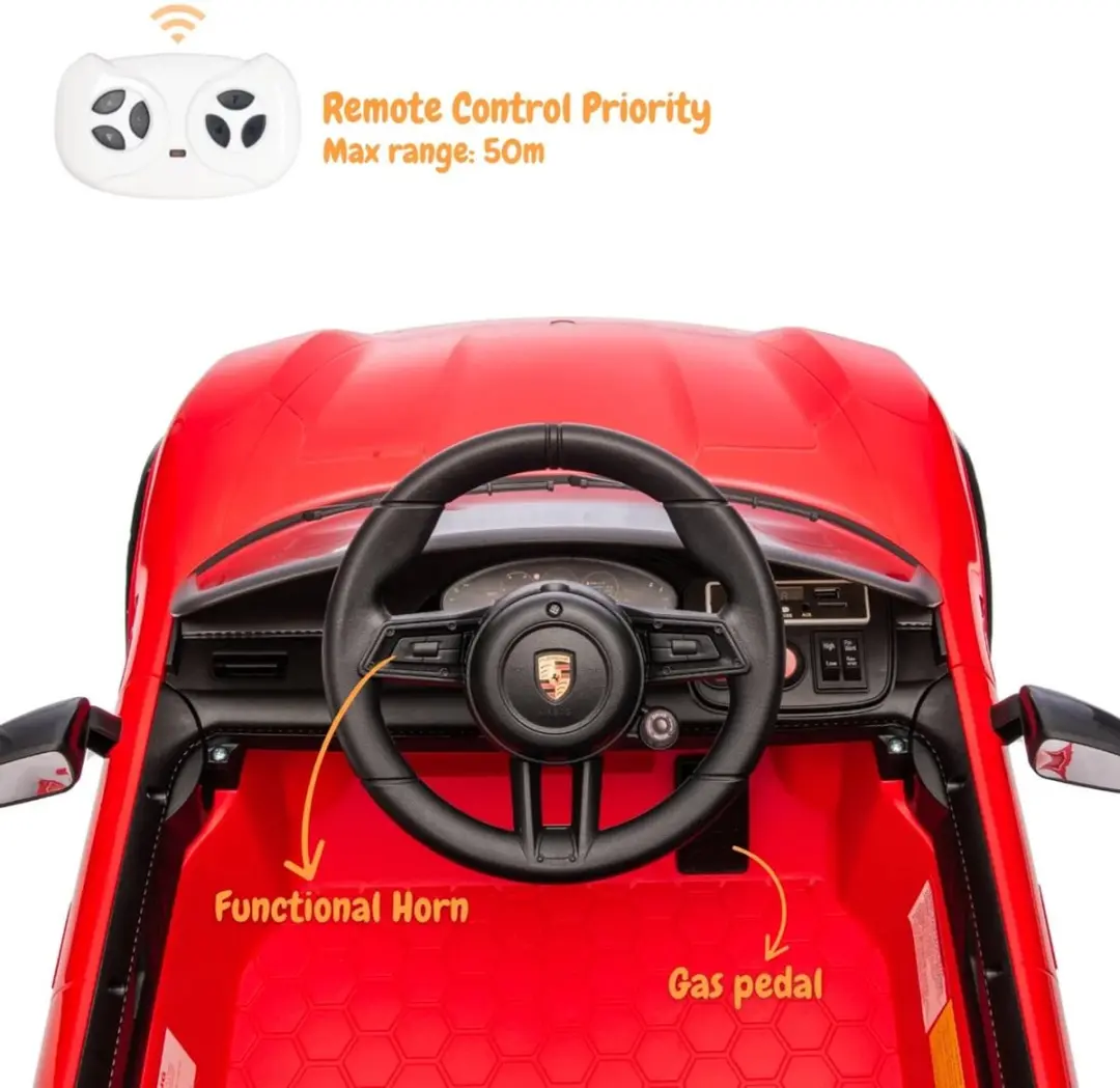 Vrooomy Porsche Taycan Turbo S 12V Kinderauto - Rood - afbeelding 3 van 6