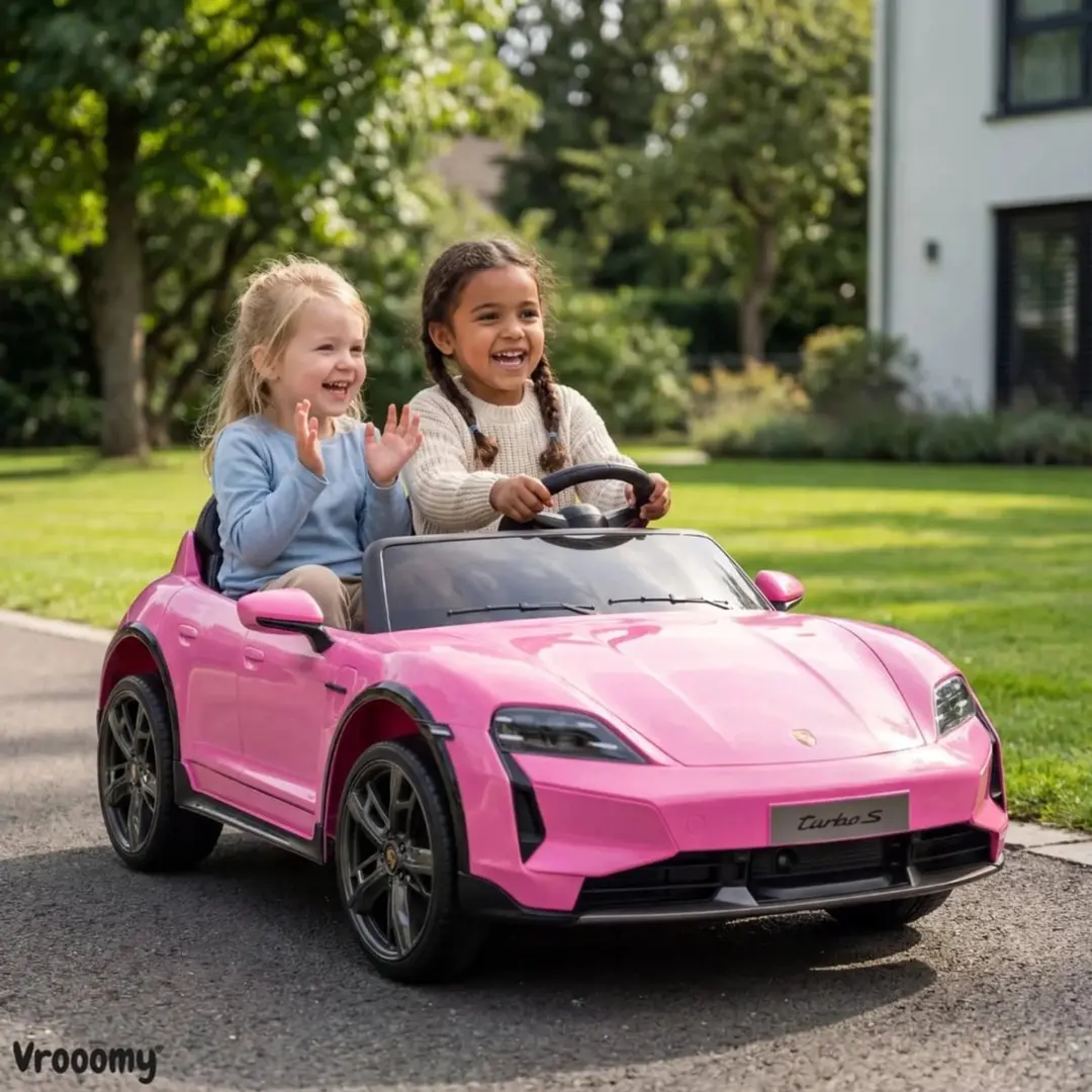 Vrooomy Porsche Taycan Turbo S 24V Kinderauto Roze - afbeelding 4 van 6