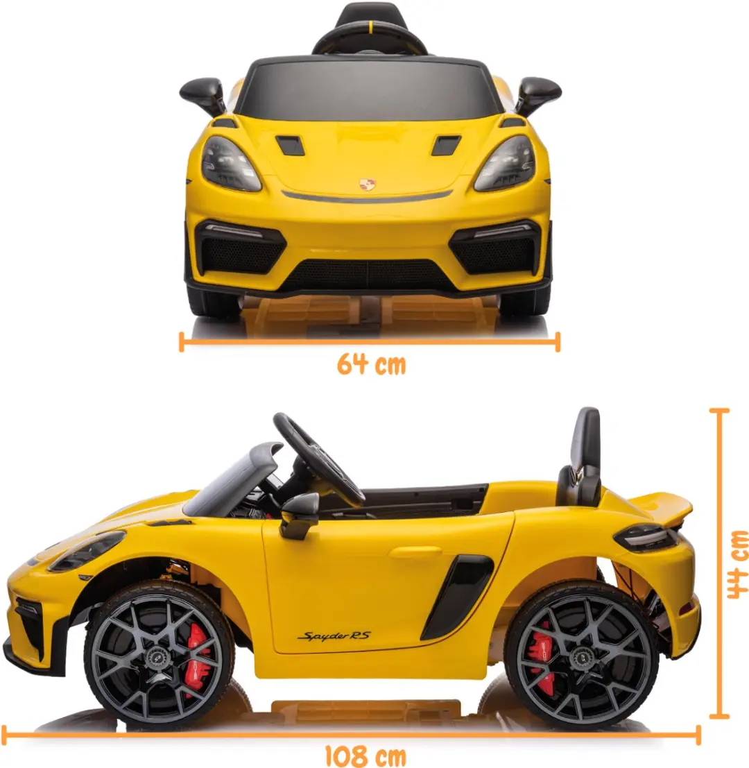 Vrooomy Porsche 718 Spyder RS 12V Kinderauto - Geel - afbeelding 5 van 6