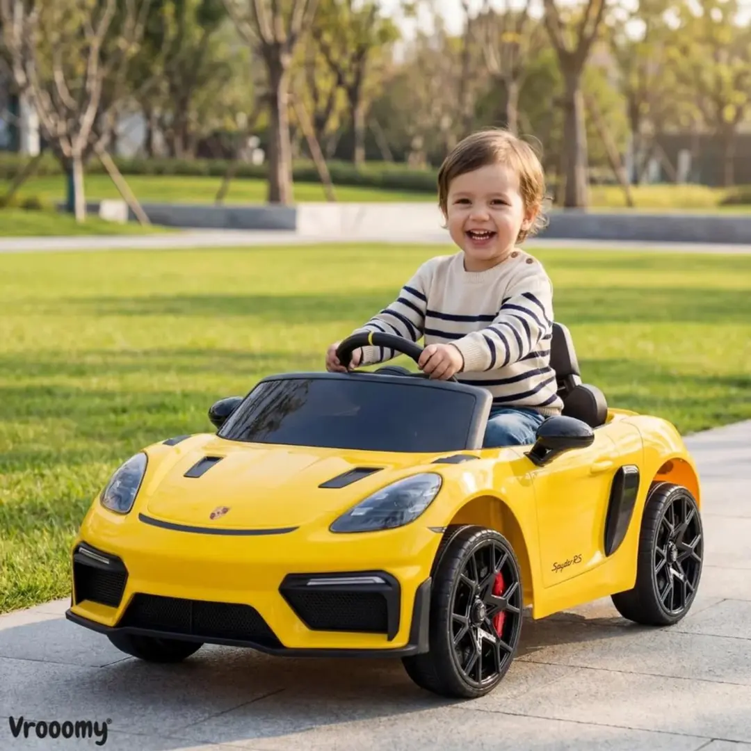Vrooomy Porsche 718 Spyder RS 12V Kinderauto - Geel - afbeelding 4 van 6