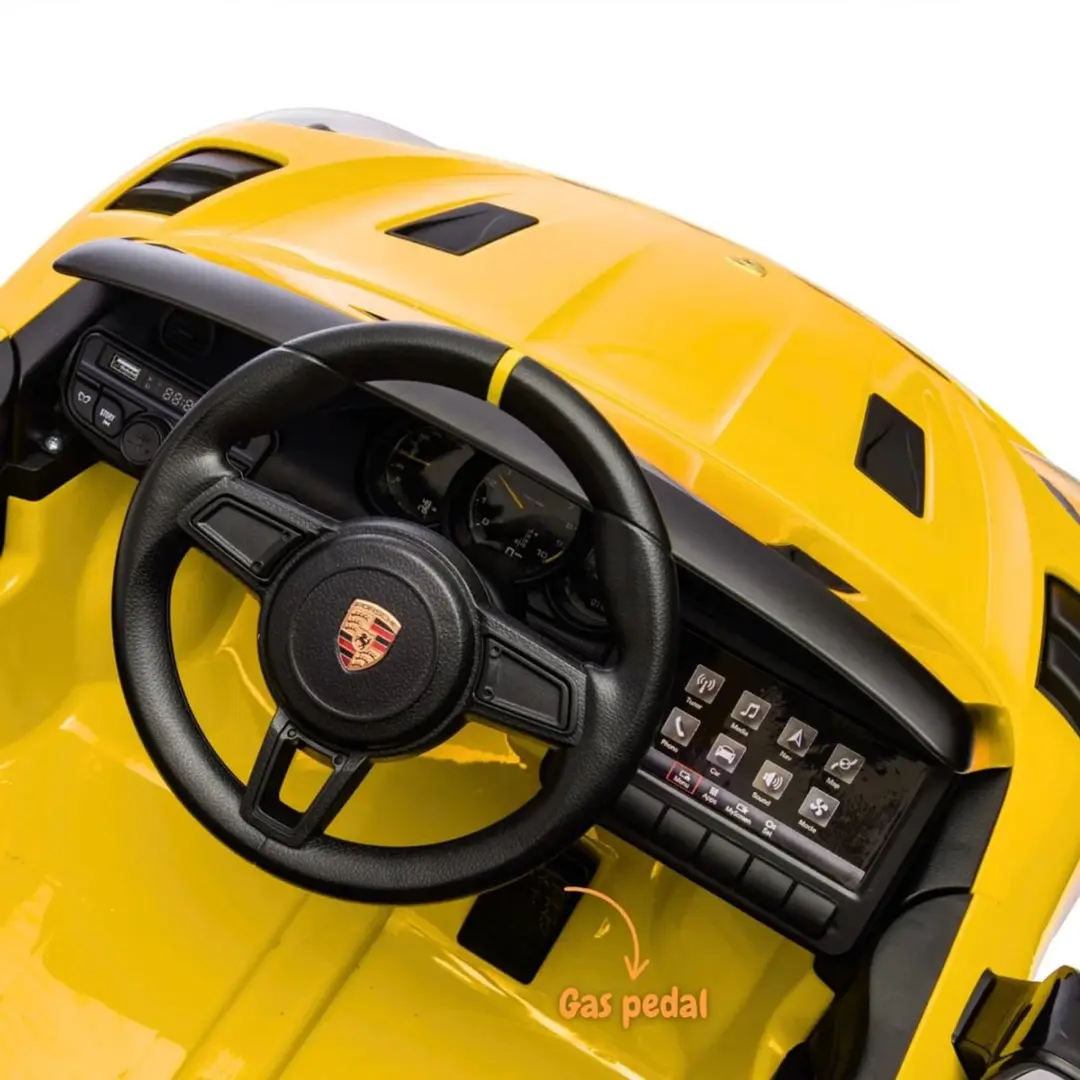 Vrooomy Porsche 718 Spyder RS 12V Kinderauto - Geel - afbeelding 2 van 6