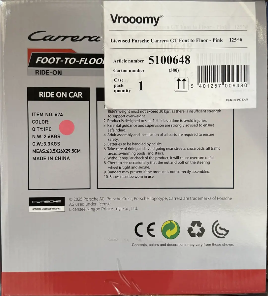 Vrooomy Porsche Carrera GT Loopauto - Roze - afbeelding 5 van 6