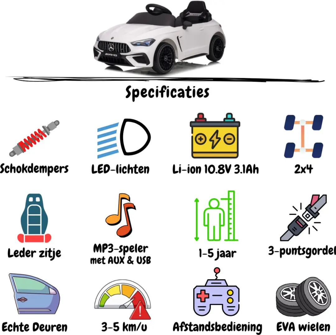Vrooomy Mercedes-AMG CLE53 Coupé Elektrische Kinderauto 12V - Wit - afbeelding 5 van 6