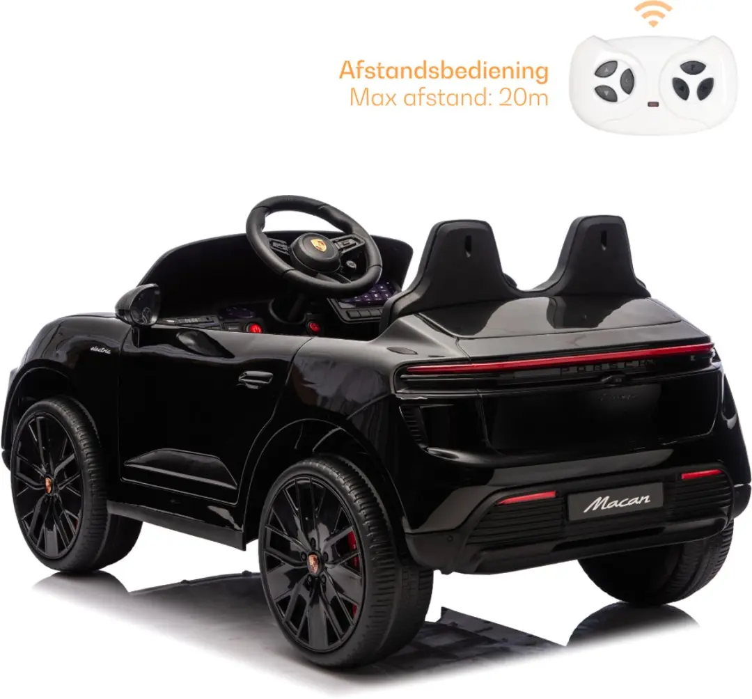 Vrooomy Porsche Macan Turbo Elektrische Kinderauto 12V - Zwart - afbeelding 2 van 6
