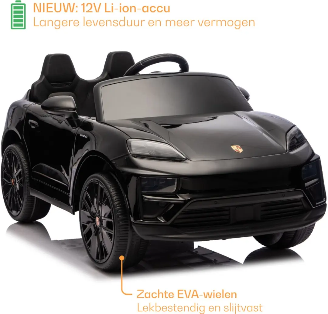 Vrooomy Porsche Macan Turbo Elektrische Kinderauto 12V - Zwart - afbeelding 3 van 6