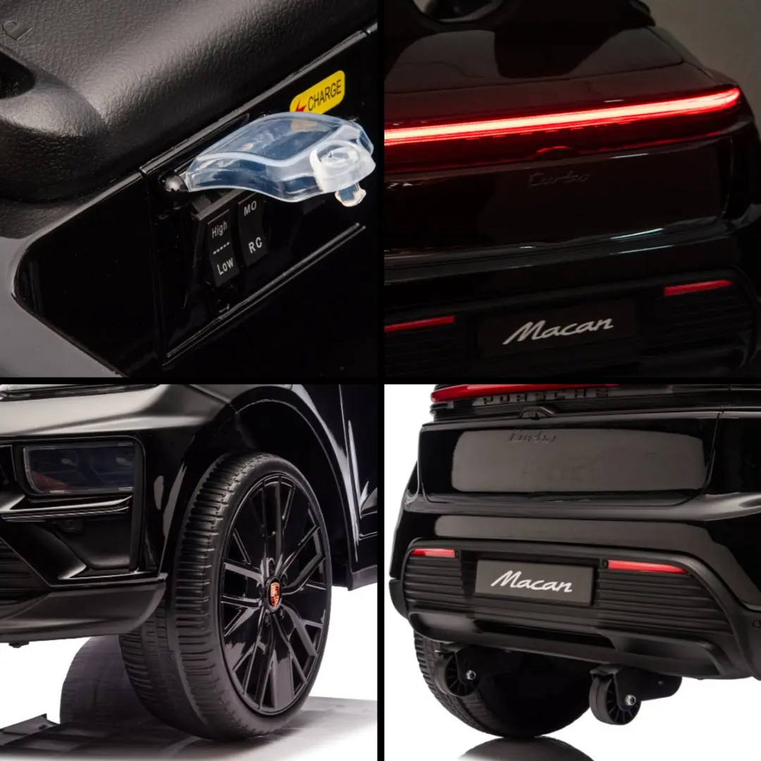 Vrooomy Porsche Macan Turbo Elektrische Kinderauto 12V - Zwart - afbeelding 6 van 6