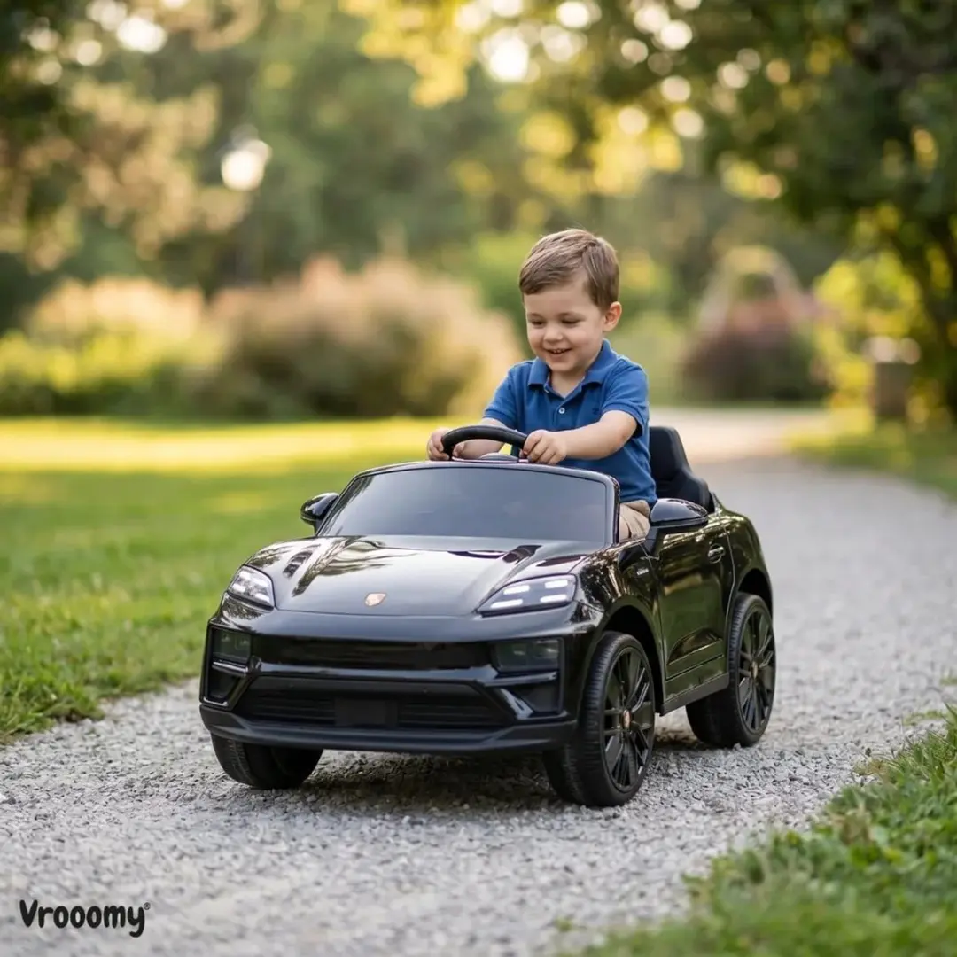 Vrooomy Porsche Macan Turbo Elektrische Kinderauto 12V - Zwart - afbeelding 5 van 6