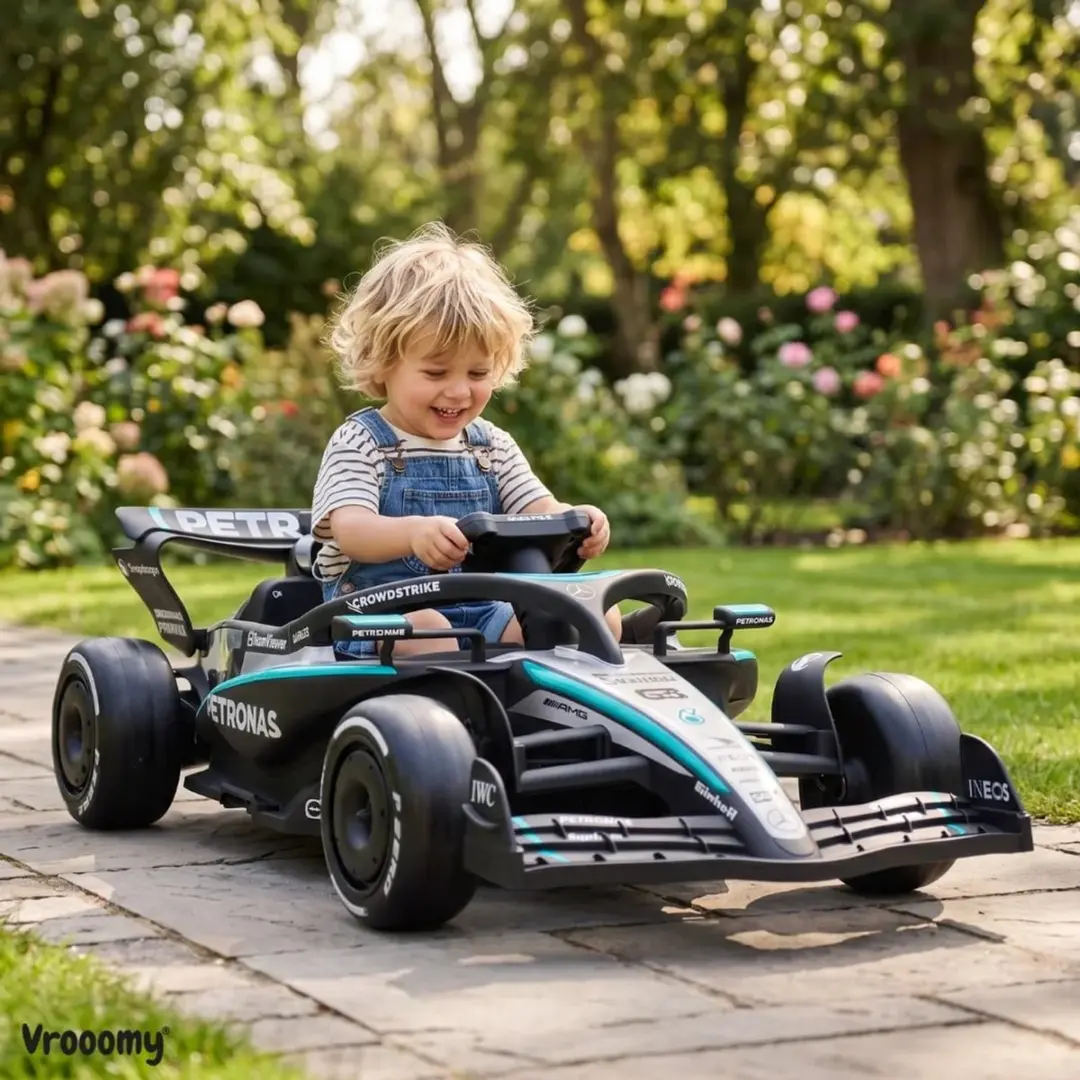Vrooomy Mercedes-AMG F1 W16 E Performance Elektrische Kinderauto 12V - Zwart - afbeelding 4 van 6