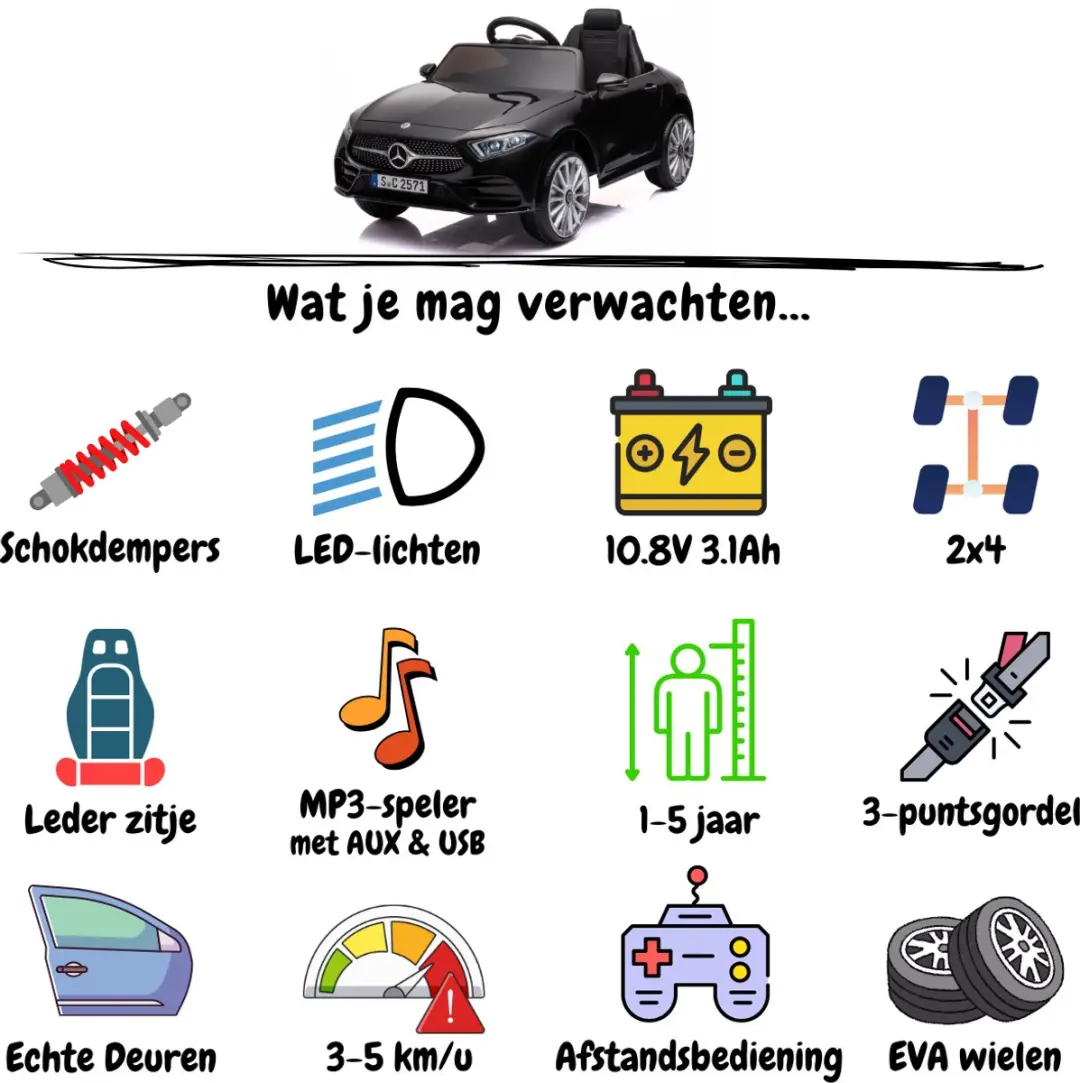 Vrooomy Mercedes-Benz CLS350 Elektrische Kinderauto 12V - Zwart - afbeelding 6 van 6