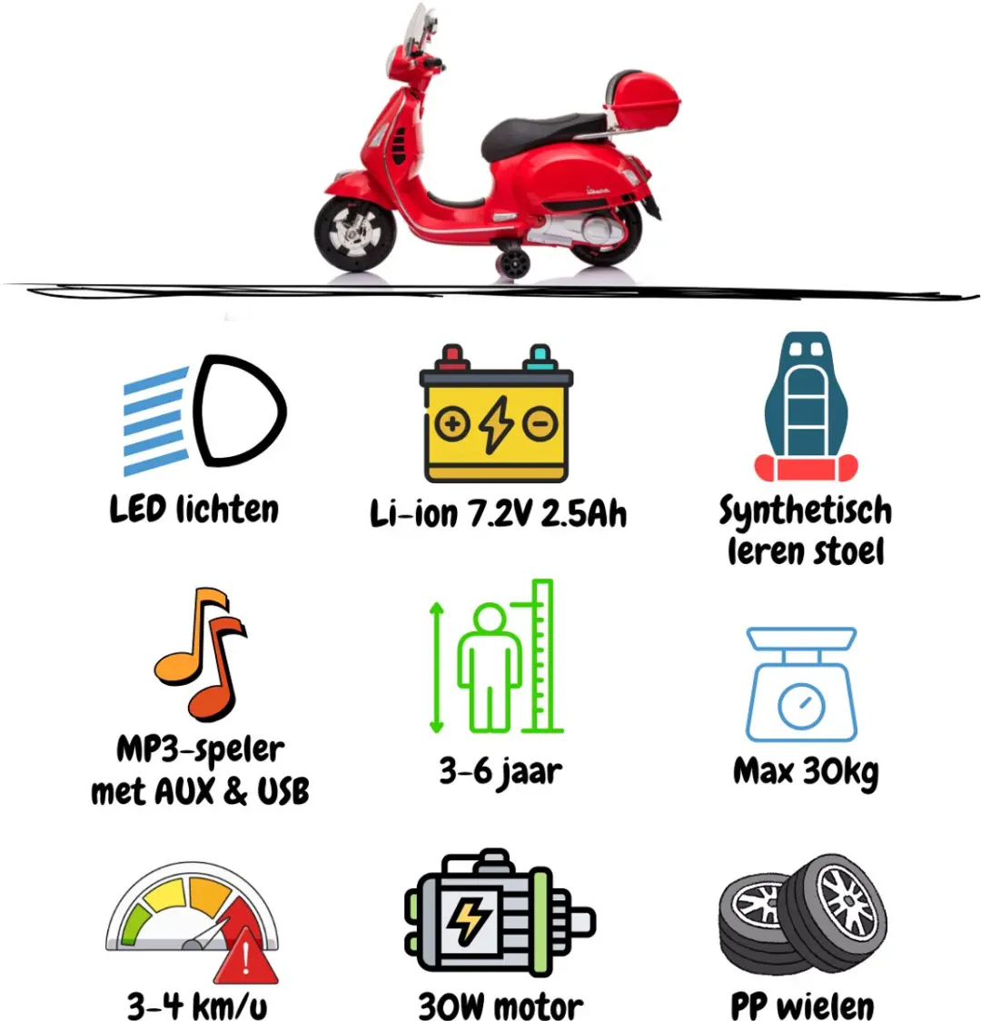 Vrooomy Vespa GT Full Option Elektrische Scooter 6V - Rood - afbeelding 6 van 6