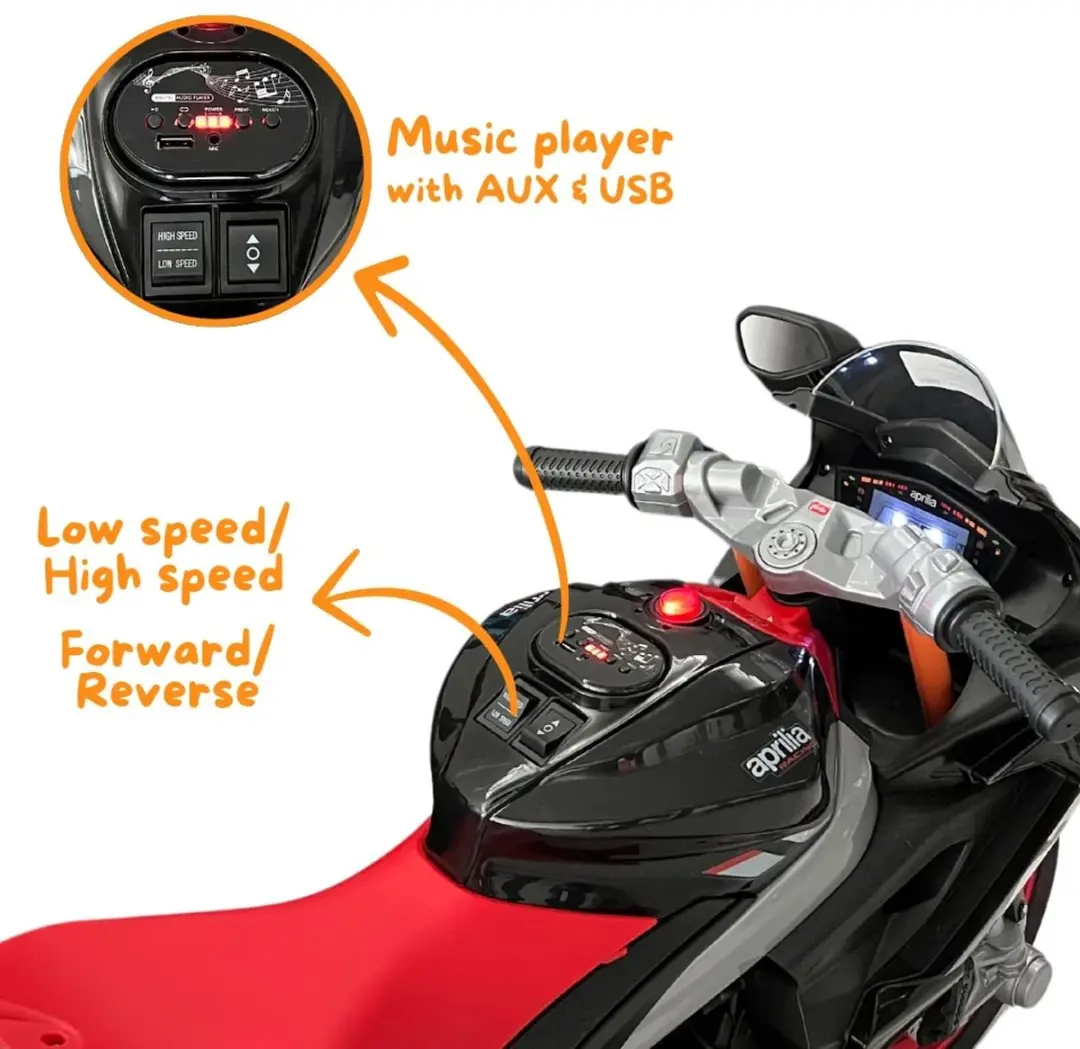 Aprilia RS660 Elektrische Kindermotor 12V - Zwart - afbeelding 5 van 6