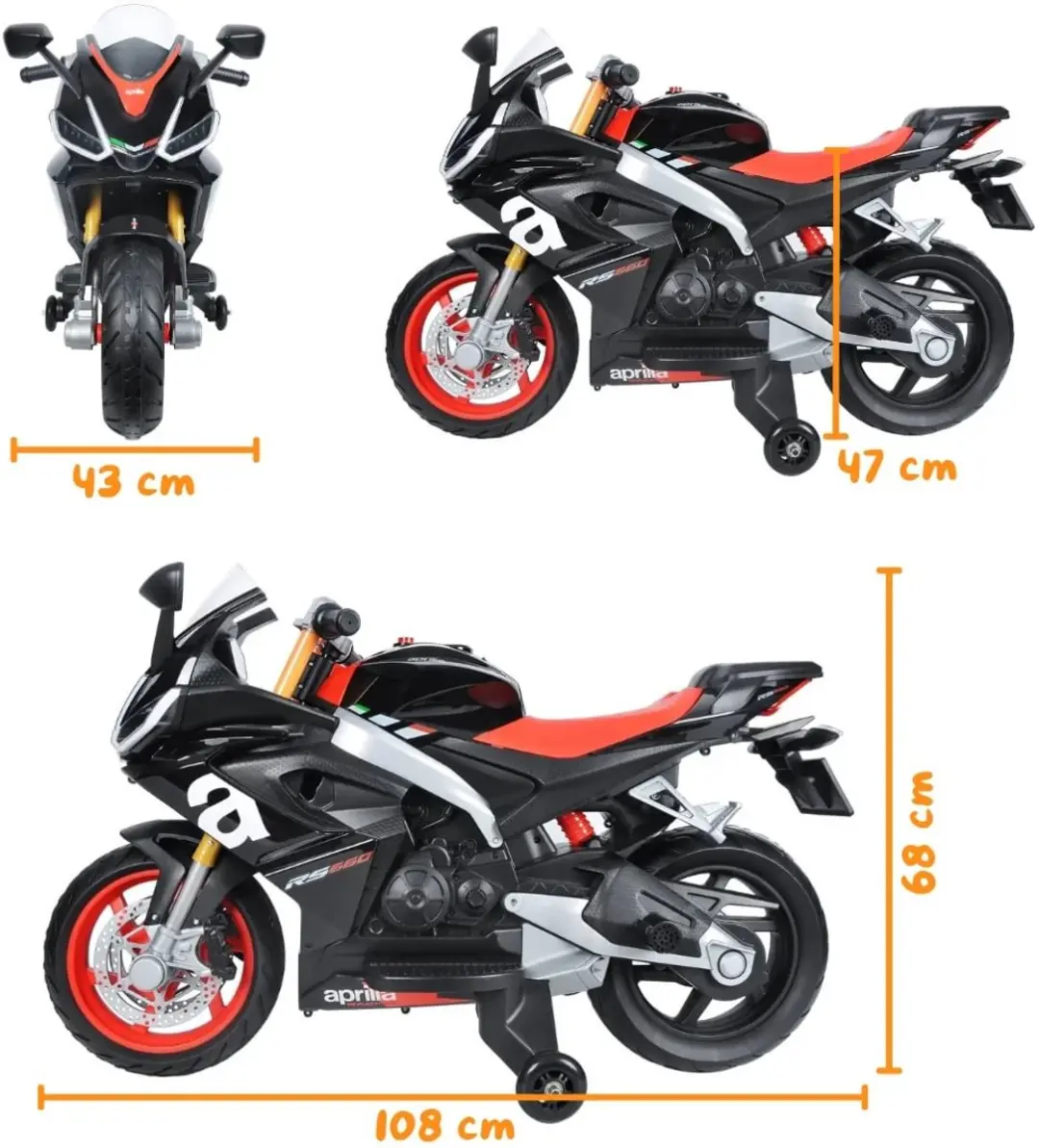 Aprilia RS660 Elektrische Kindermotor 12V - Zwart - afbeelding 6 van 6