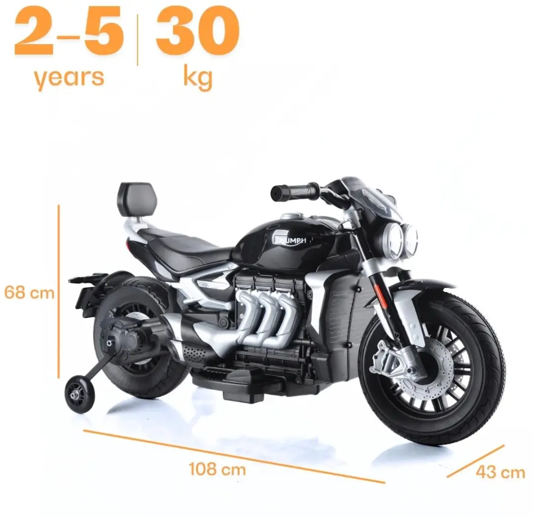 Vrooomy Triumph Rocket 3GT Elektrische Kindermotor 12V - Zwart - afbeelding 3 van 6