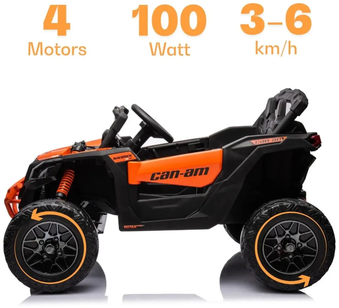 Vrooomy Can-Am Maverick R 12V Elektrische Kinderauto 4x4 - Oranje - afbeelding 6 van 6