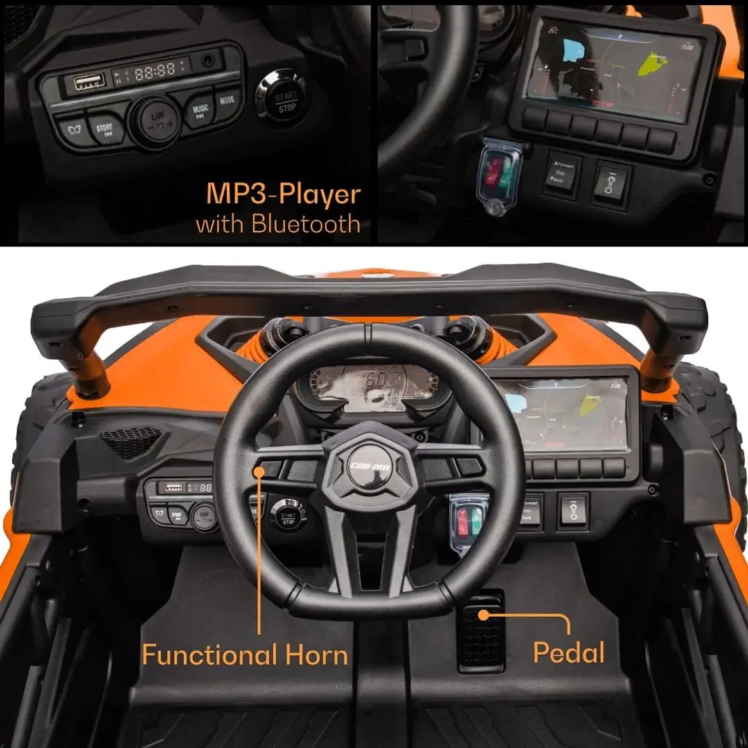 Vrooomy Can-Am Maverick R 12V Elektrische Kinderauto 4x4 - Oranje - afbeelding 3 van 6