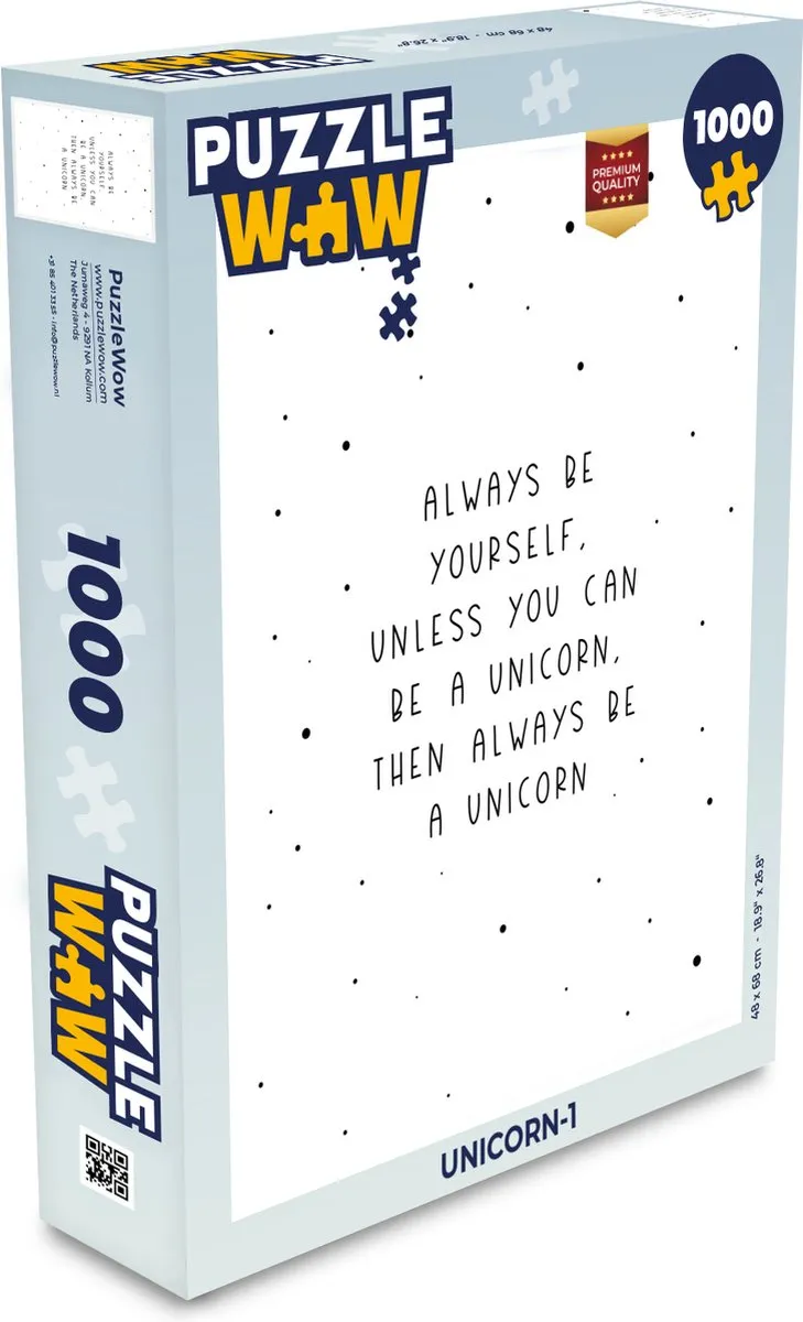 PuzzleWow Always be yourself Unicorn Legpuzzel 1000 Stuks - Multicolor