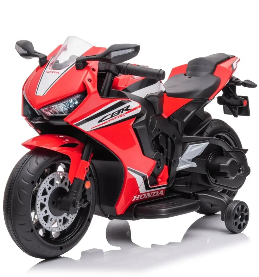 Honda CBR 1000RR Full Option Elektrische Kindermotor 2 tot 5 jaar – Officieel Gelicentieerde Motor met LED-Koplamp & Claxon – Li-ion Kindermotor met Verwijderbare Zijwieltjes & Realistische Geluiden – Rood
