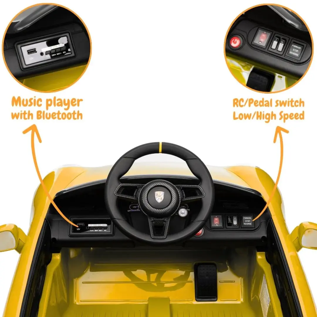Vrooomy RUF GT 12V Kinderauto - Geel - afbeelding 2 van 6