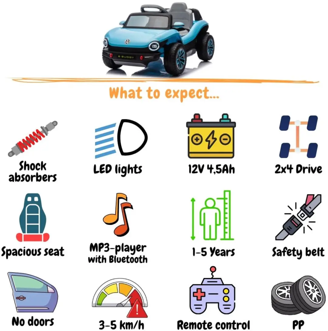 Vrooomy Volkswagen E-Buggy Concept 12V Kinderauto - Blauw - afbeelding 5 van 6