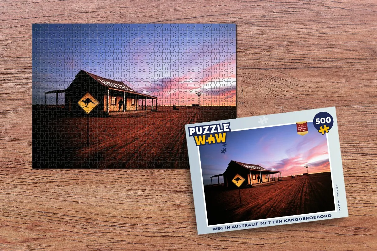 PuzzleWow Weg in Australië met een Kangoeroebord Legpuzzel 500 Stuks - Multicolor