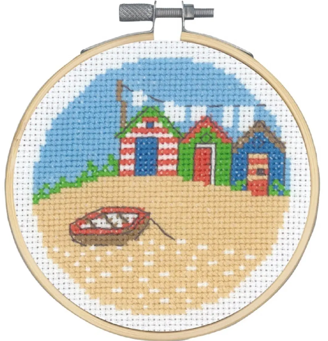 Borduurpakket strandhuisjes met bootje van Permin 13-1421 incl borduurring