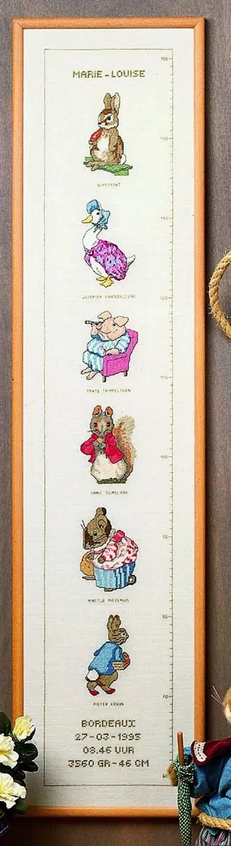 borduurpakket 35-5400 beatrix potter, geboorte/groeimeter/meetlat