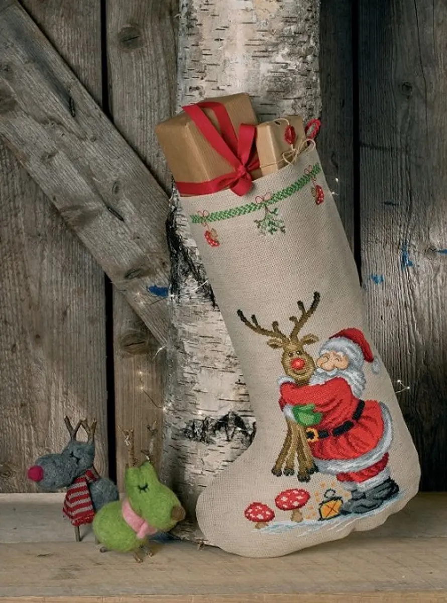 Permin borduurpakket Kerstsok kerstman met Rudolf 41-0231