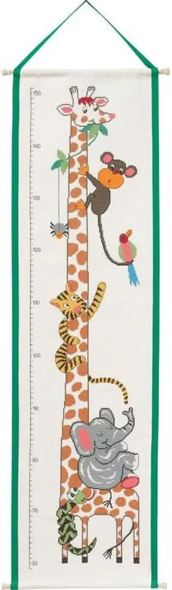 borduurpakket 35-4310 jungle, giraffe met dieren, groeimeter/meetlat