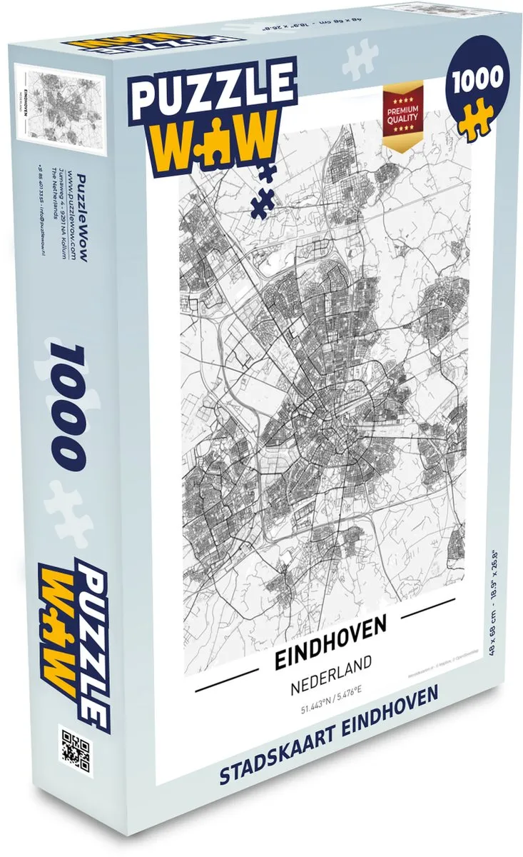 PuzzleWow Stadskaart Eindhoven Legpuzzel 1000 Stuks - Multicolor