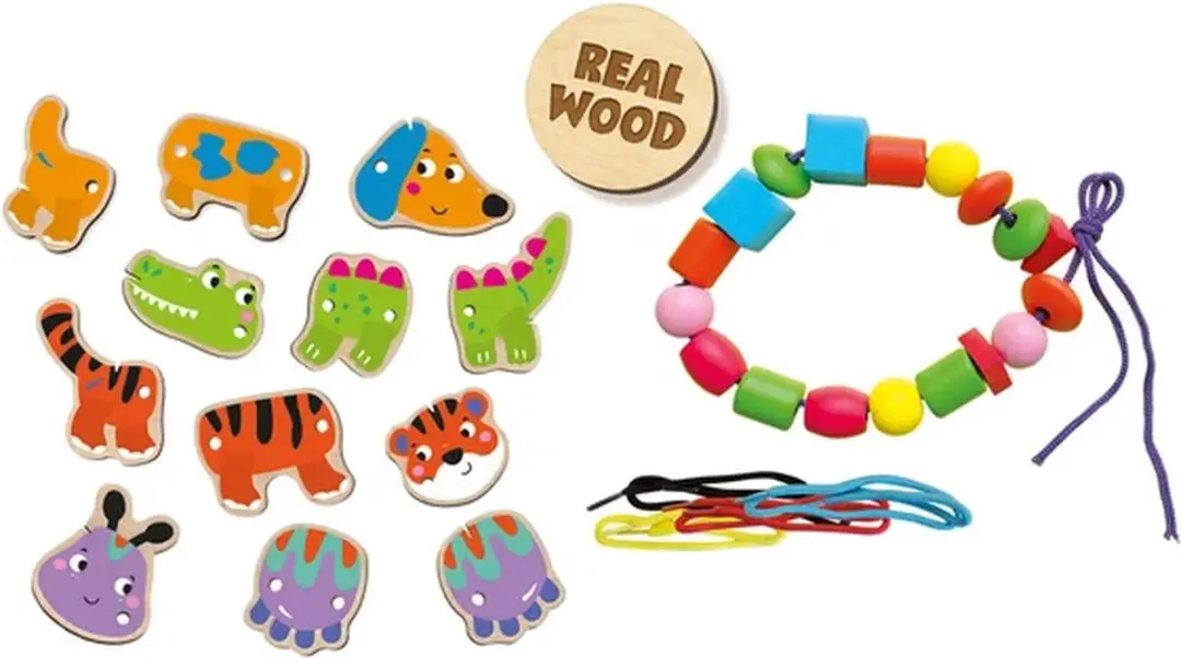 SES Creative Dieren Rijgen Montessori Speelgoed - Grote Kralen - 4 Kleuren
