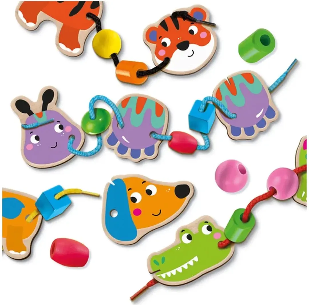 SES Creative Dieren Rijgen Montessori Speelgoed - Grote Kralen - 4 Kleuren