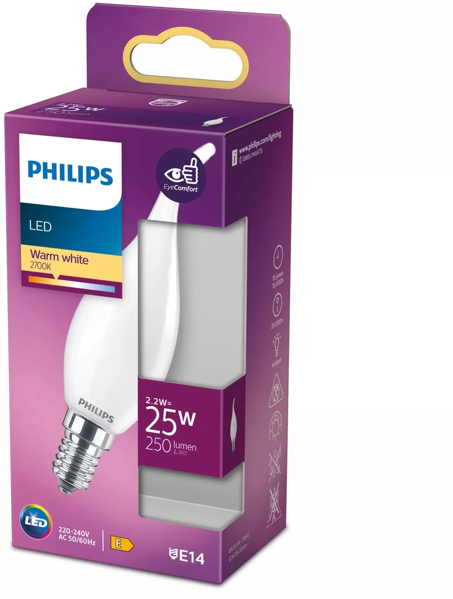 Philips LED Kaarslamp E14 2.2W Warmwit Mat