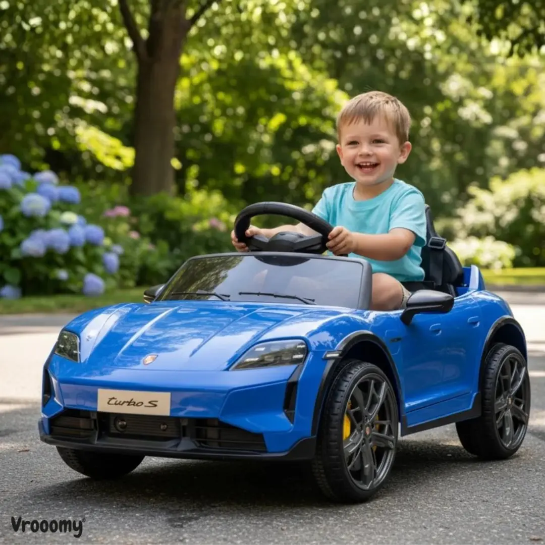 Vrooomy Porsche Taycan Turbo S 12V Kinderauto Blauw - afbeelding 4 van 6