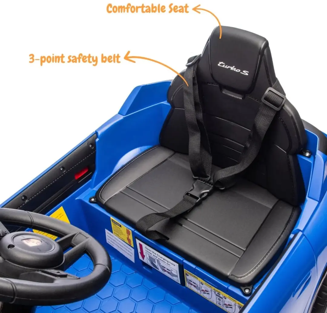 Vrooomy Porsche Taycan Turbo S 12V Kinderauto Blauw - afbeelding 2 van 6