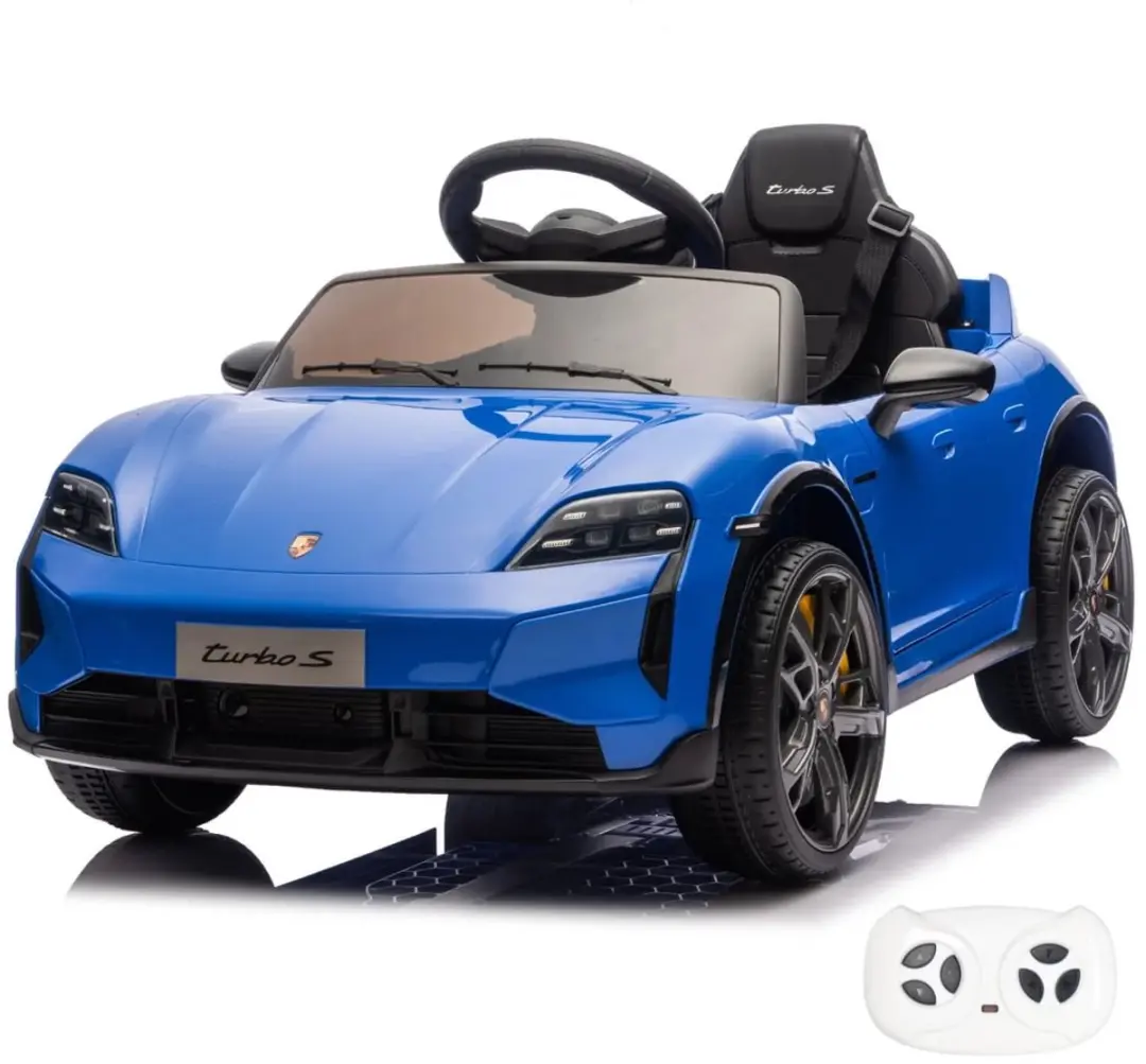 Vrooomy Porsche Taycan Turbo S 12V Kinderauto Blauw