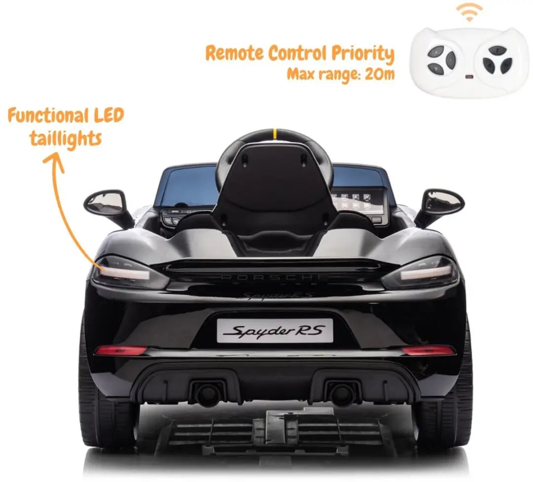 Vrooomy Porsche 718 Spyder RS 12V Elektrische Kinderauto - Zwart - afbeelding 6 van 6