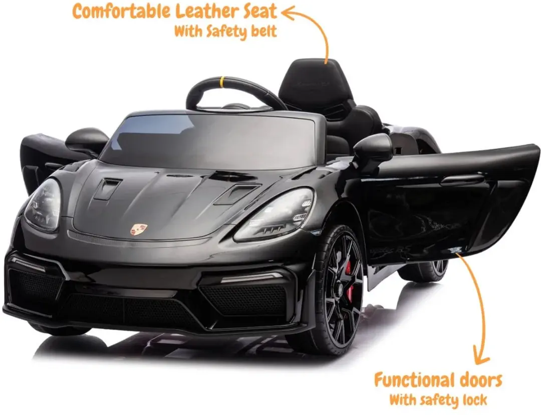 Vrooomy Porsche 718 Spyder RS 12V Elektrische Kinderauto - Zwart - afbeelding 2 van 6