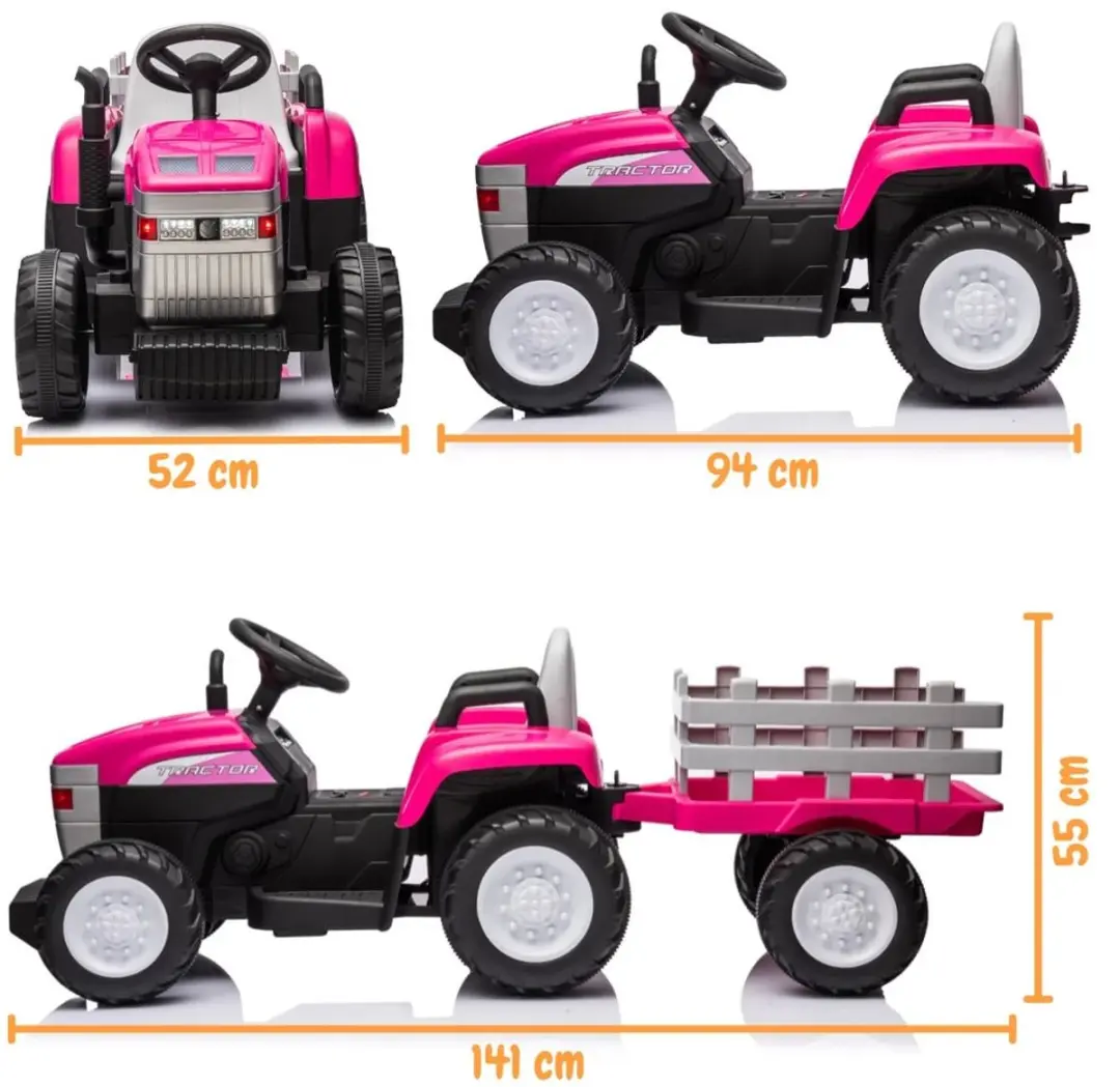 Vrooomy T7 12V Kindertractor Roze - 5100649 - afbeelding 3 van 6